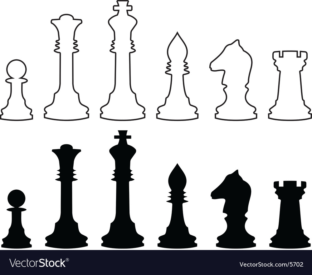 Chessmen black and white contours Royalty Free Vector Image