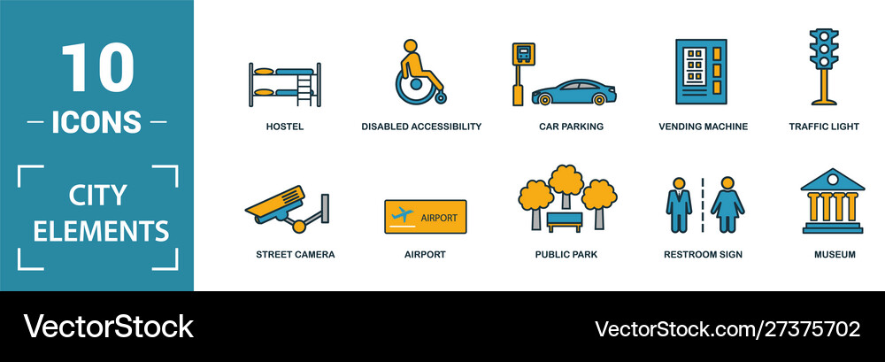 City elements icon set include creative elements Vector Image