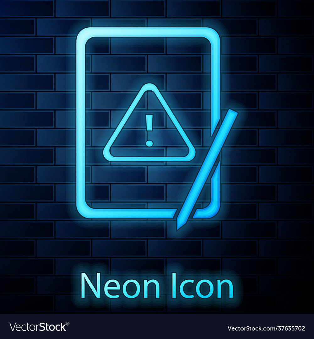 Glowing neon graphic tablet with exclamation mark Vector Image