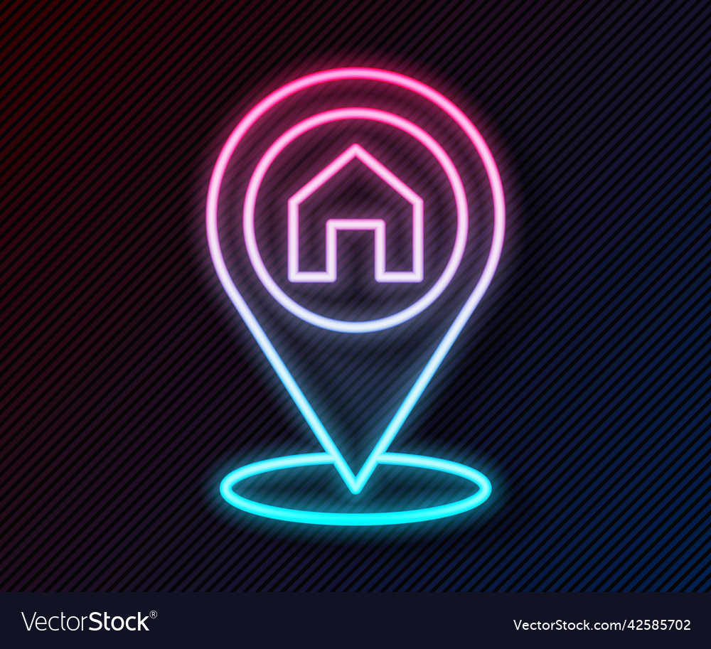 Glowing neon line map pointer with house icon vector image Glowing neon line map pointer with house icon