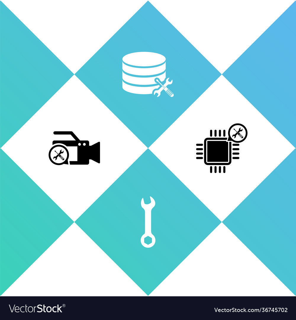 Set video camera service wrench database server vector image Set video camera service wrench database server
