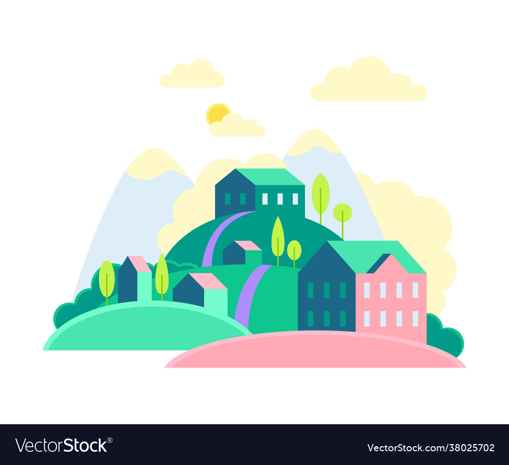 Urban landscape or cityscape with houses hills