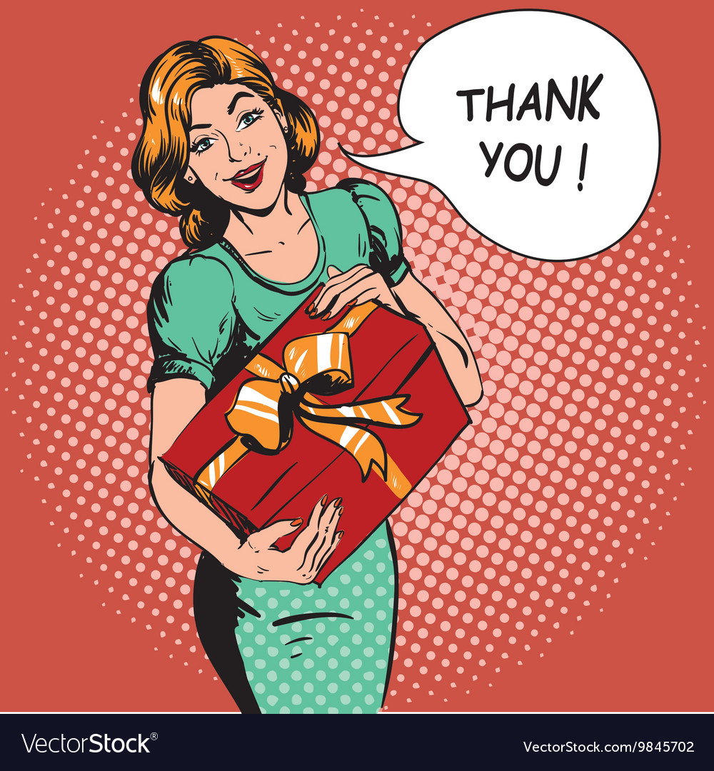 Woman Hold T Box Thank You Speech Bubble Vector Image 9988