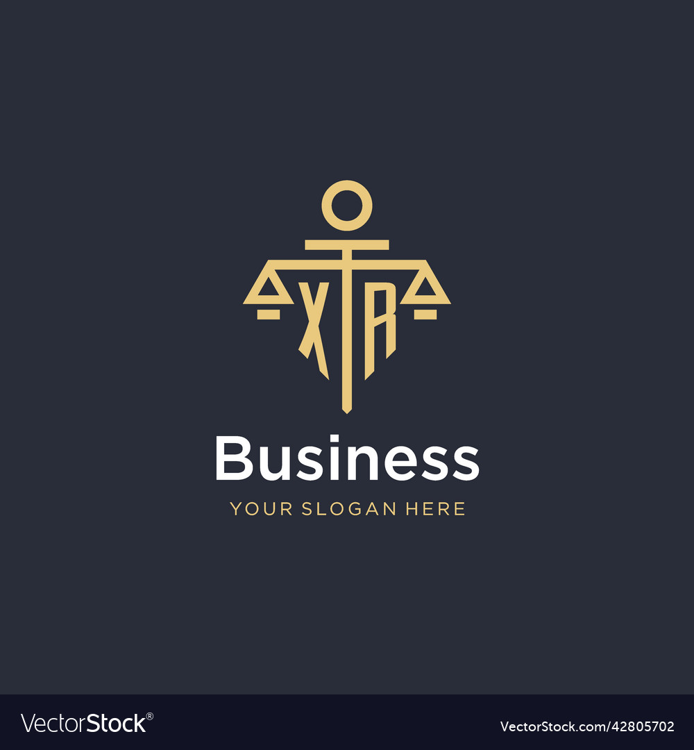 Xr initial monogram logo with scale and pillar