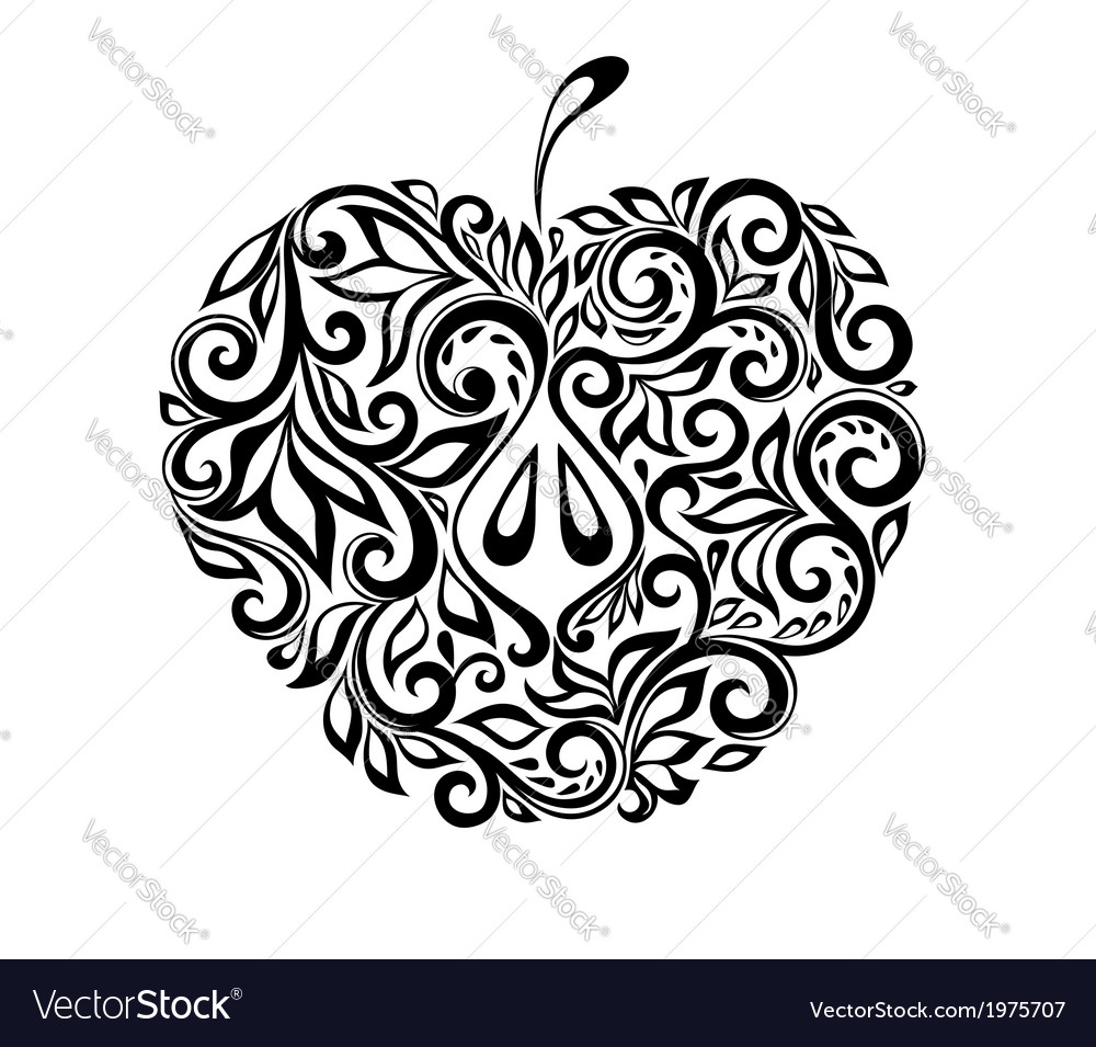 Black and white apple decorated floral pattern Vector Image