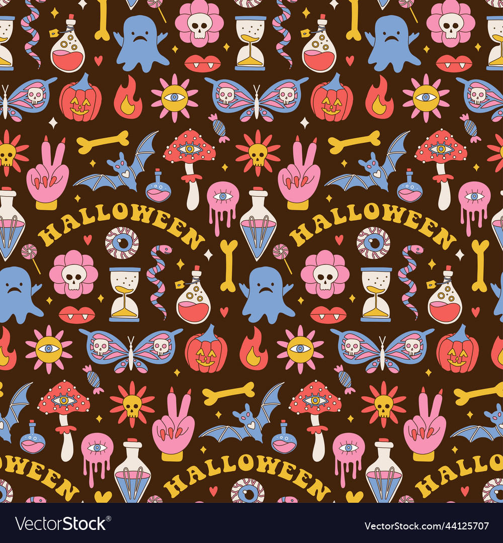 Colorful seamless pattern with mushrooms ghost