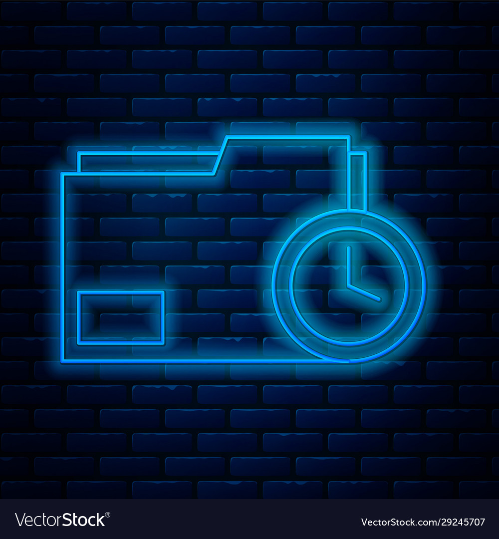 Glowing neon line document folder with clock icon