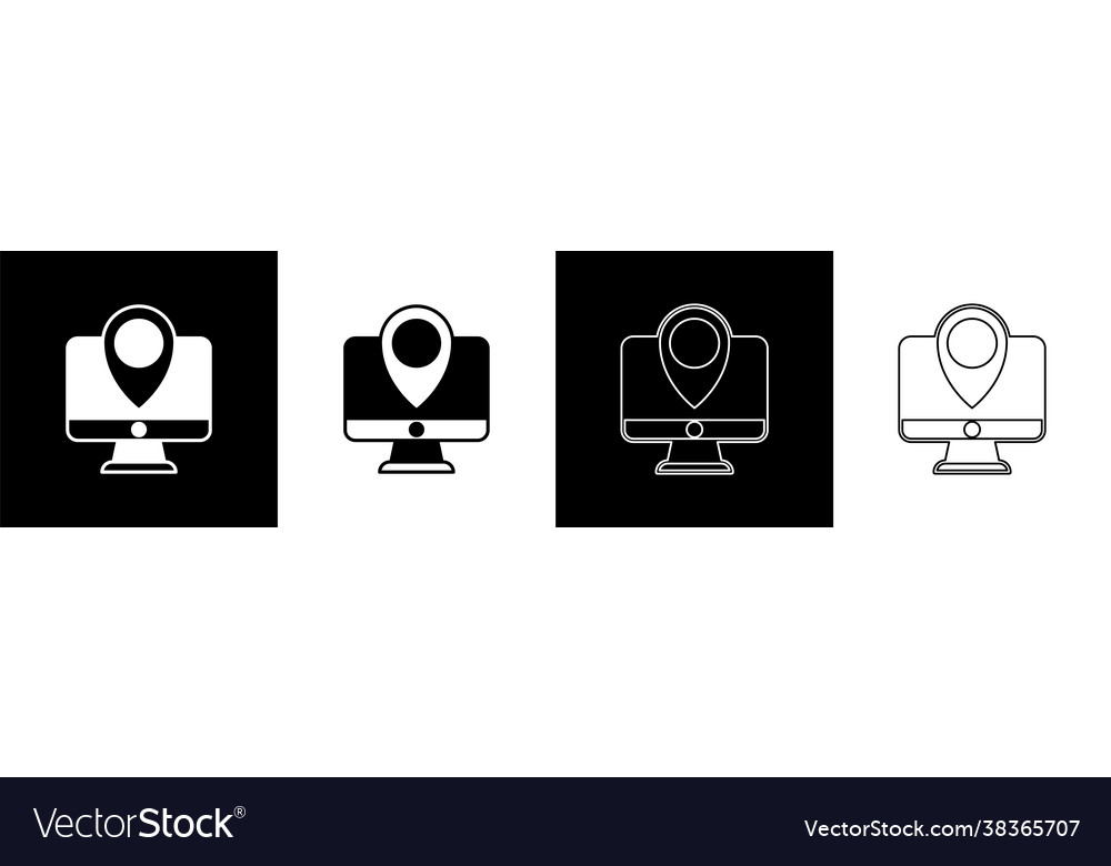 Set computer monitor and folded map with location vector image Set computer monitor and folded map with location