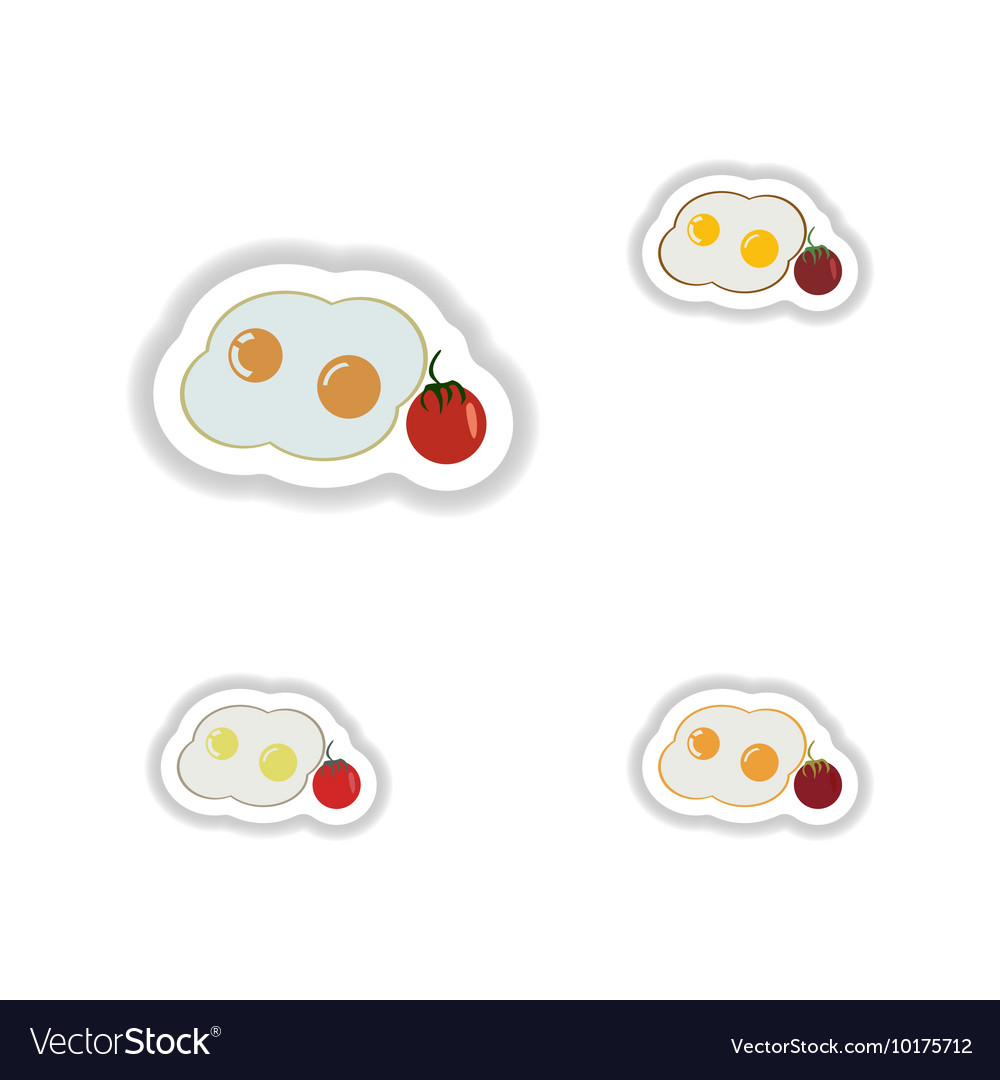 Assembly paper stickers fried eggs with tomatoes