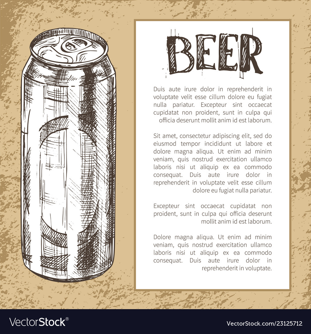 Beer metal can hand drawn poster with text sample