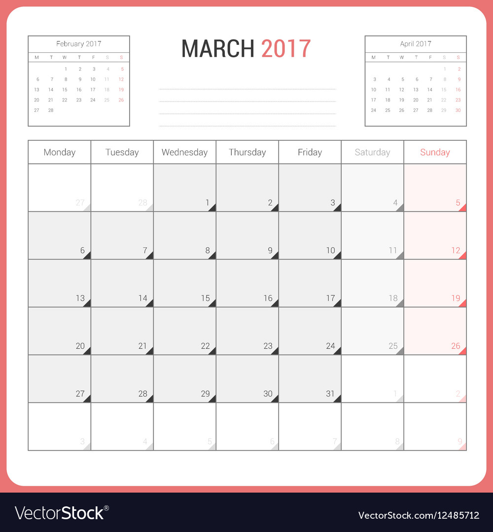 Calendar planner for march 2017