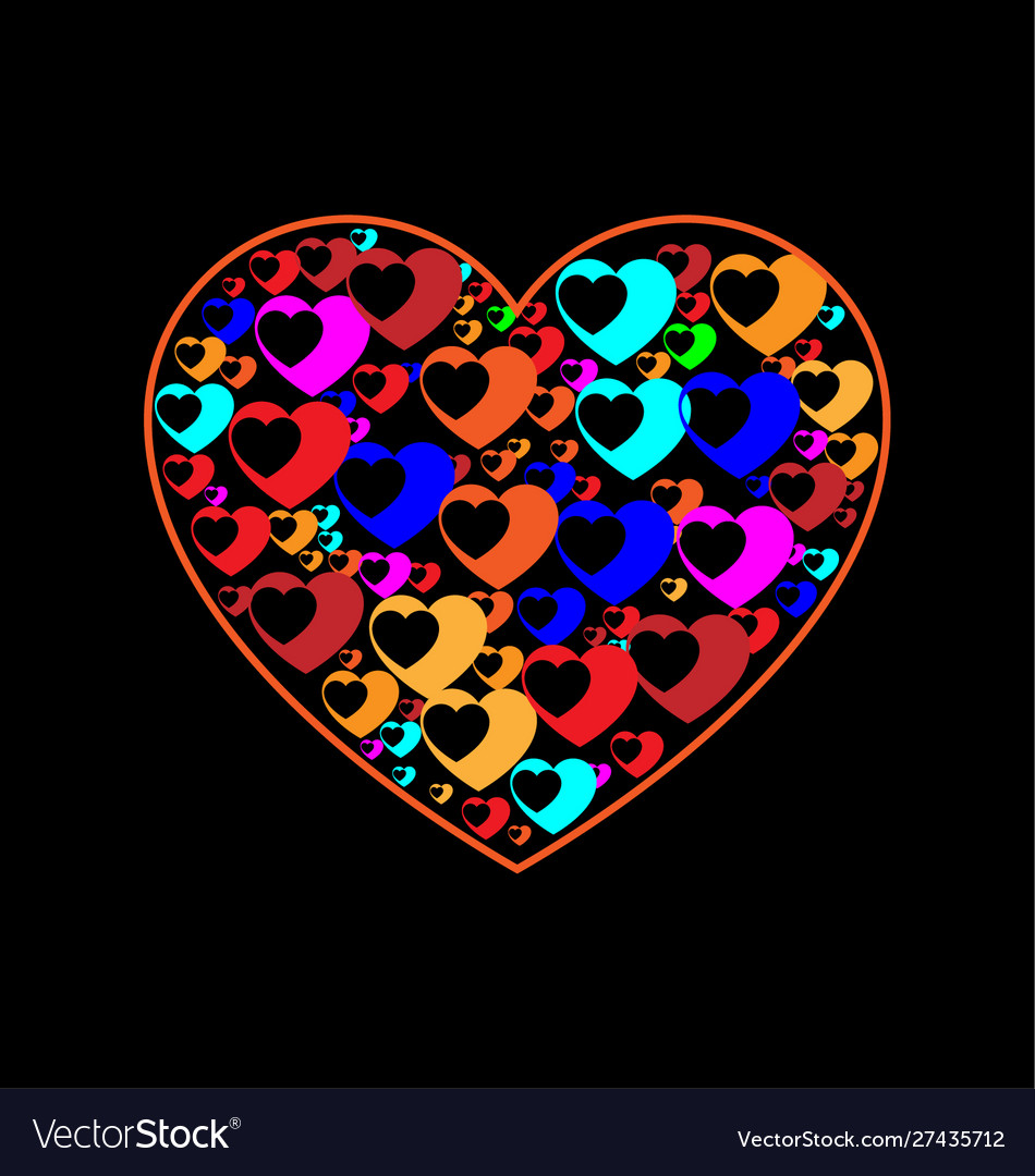 Colorful love objects in a heart sign and symbol