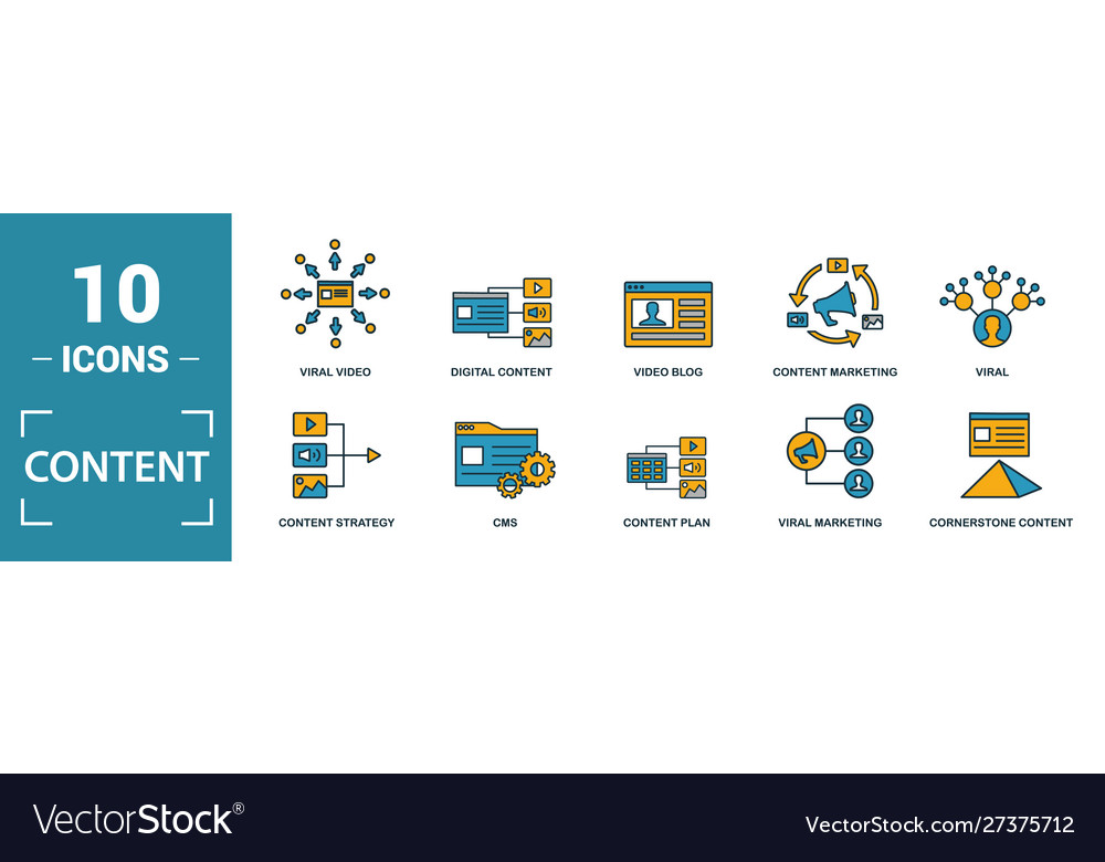 Content icon set include creative elements cms