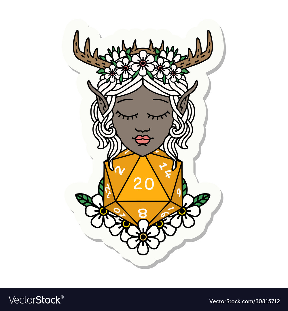 Elf druid character with nautral twenty dice roll