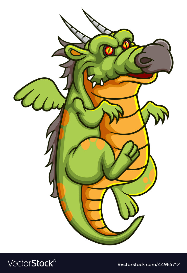 Fantasy green dragon flying and angry Royalty Free Vector