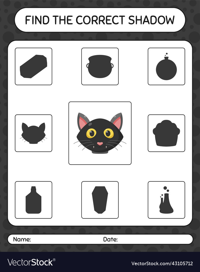 Find the correct shadows game with black cat vector image Find the correct shadows game with black cat