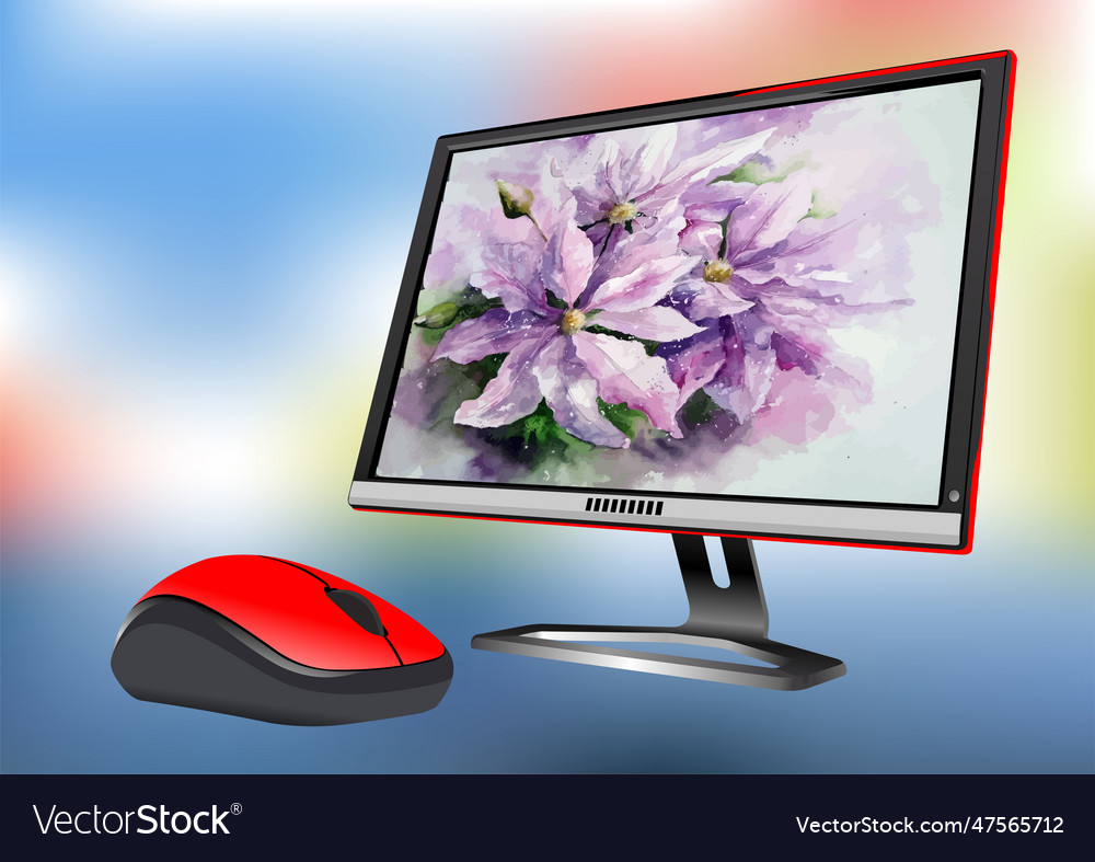 Flat computer monitor with flower background