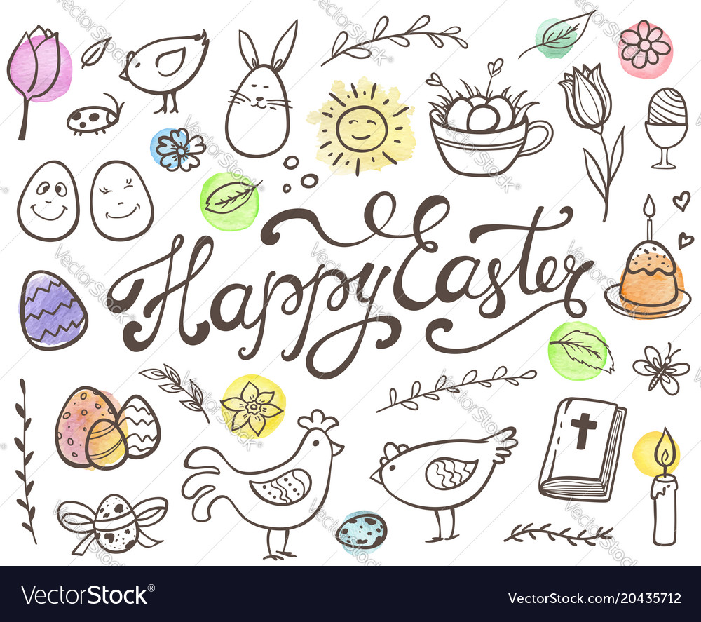 Hand drawn easter doodle elements
