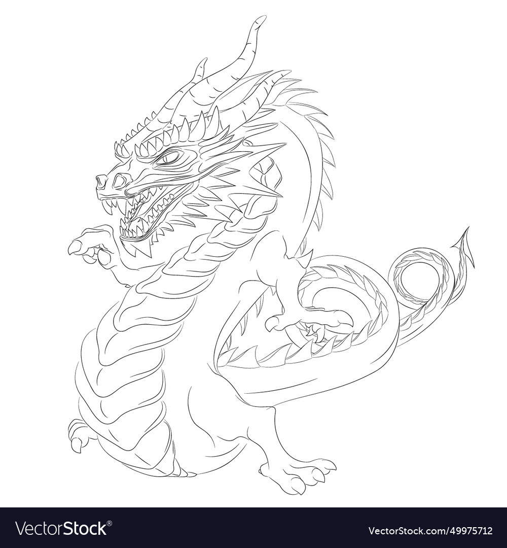 Line art of dancing dragon without wings