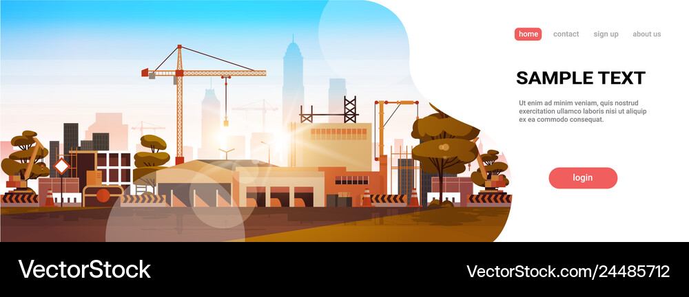 Modern City Construction Site Tower Cranes Vector Image