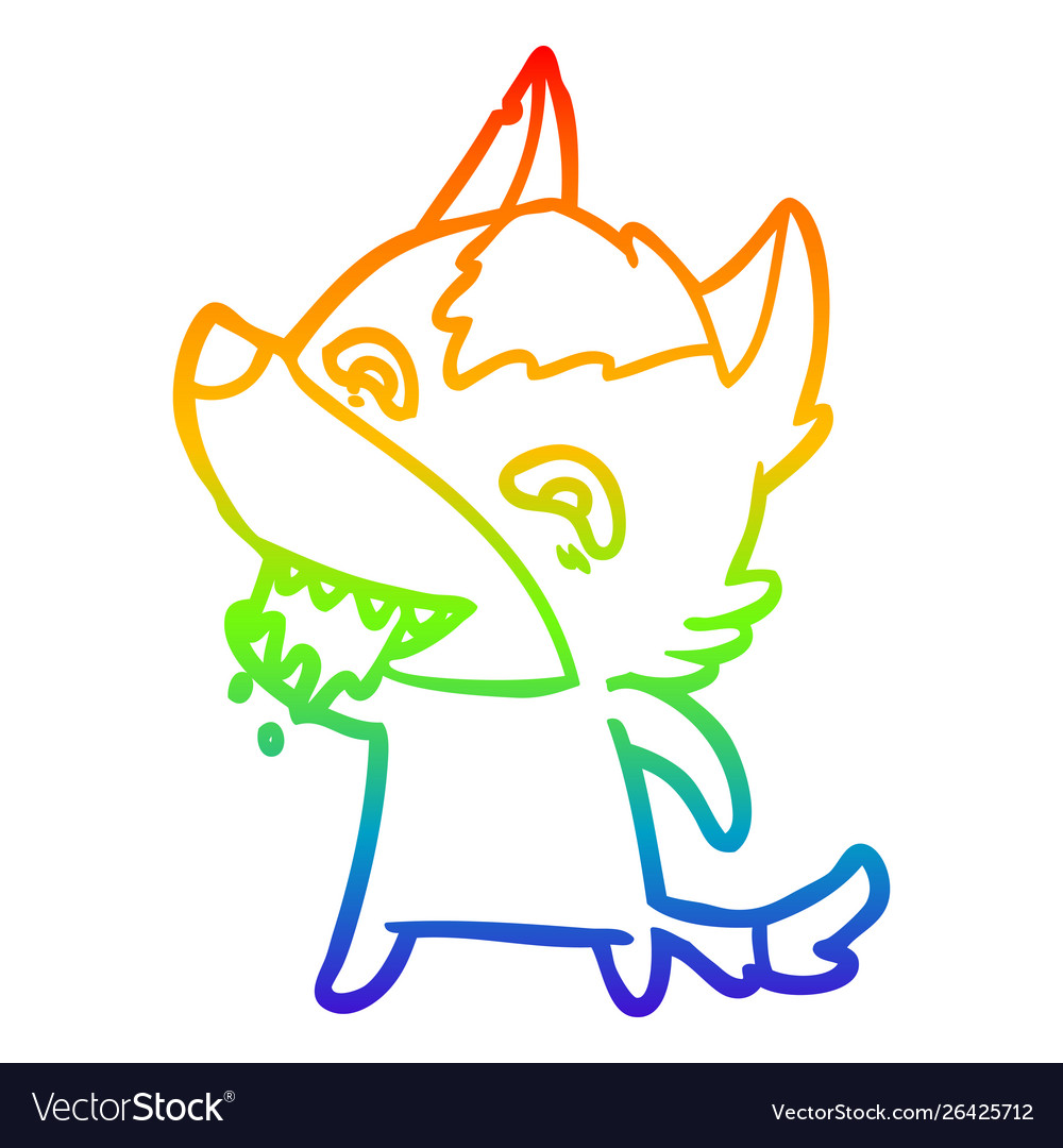 Rainbow gradient line drawing cartoon hungry wolf Vector Image