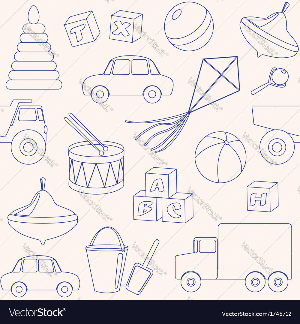 Seamless pattern with toys outlines