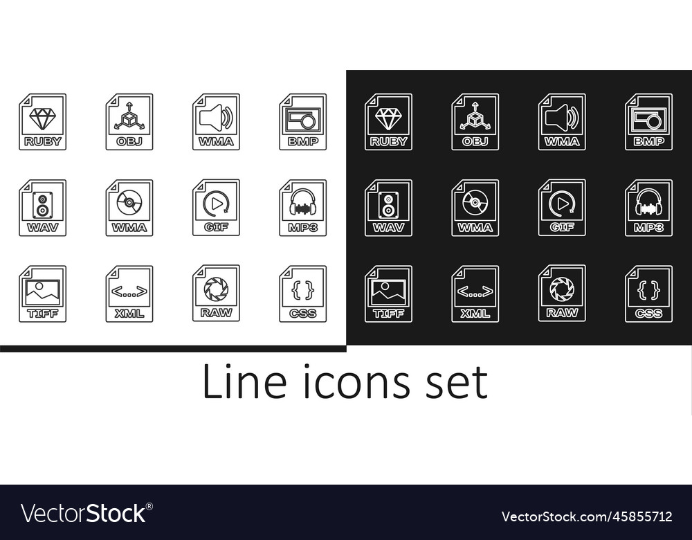 Set line css file document mp3 wma wav ruby Vector Image Set line css file document mp3 wma wav ruby