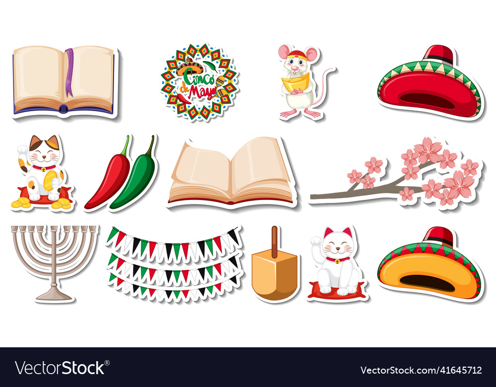 Set of different traditional objects