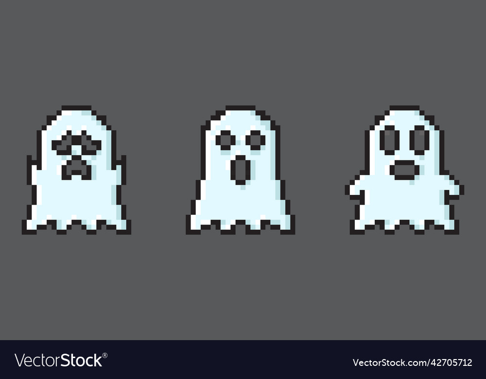 Set of pixel art ghost character ghosts