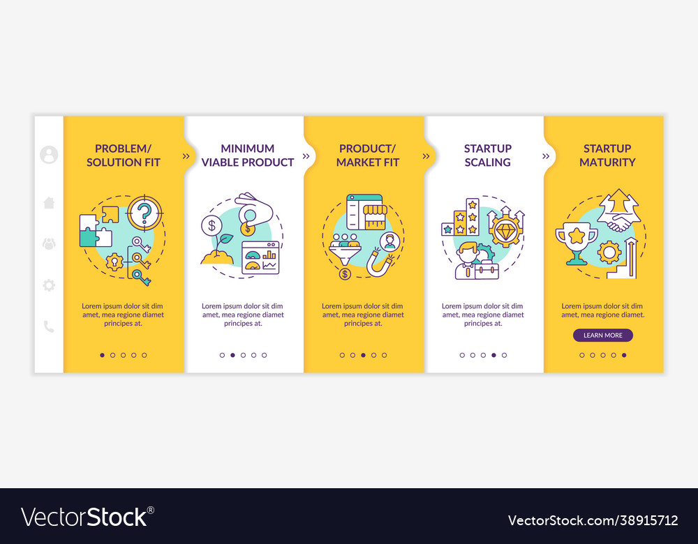 Startup lifecycle stages onboarding template vector image Startup lifecycle stages onboarding template