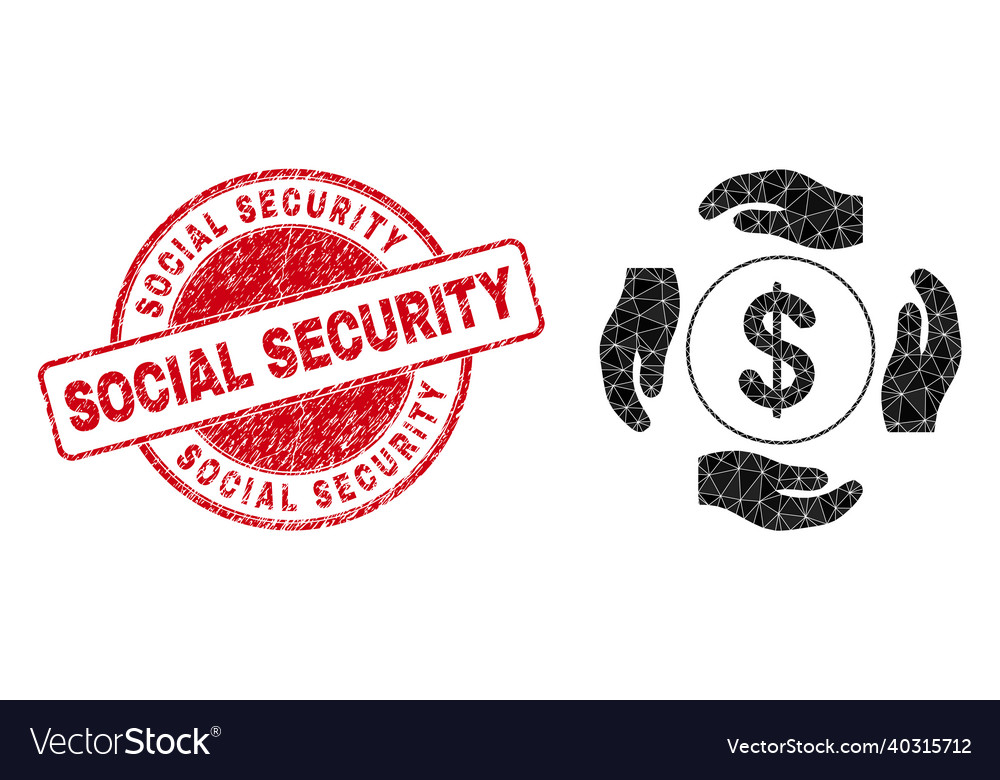 Textured social security round stamp and dollar Vector Image