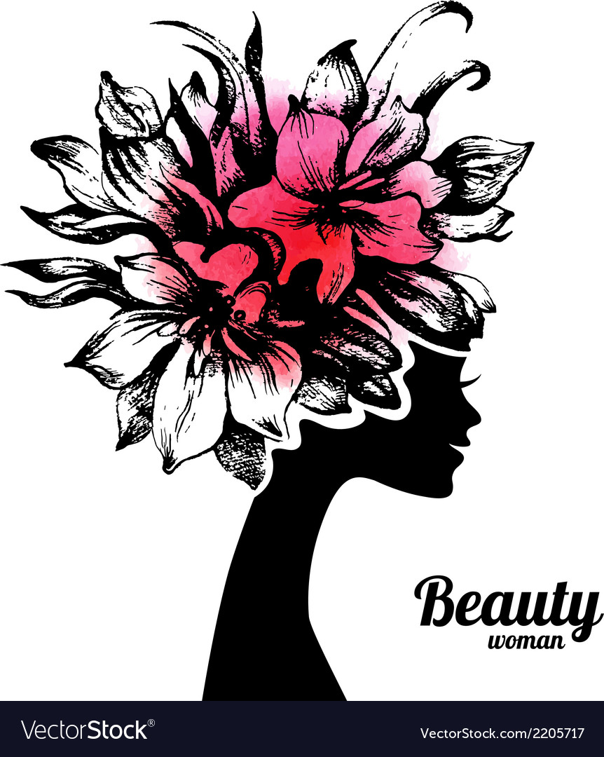Beautiful woman silhouette with flowers Royalty Free Vector