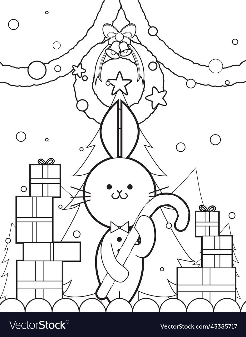 Bunny christmas winter coloring book page