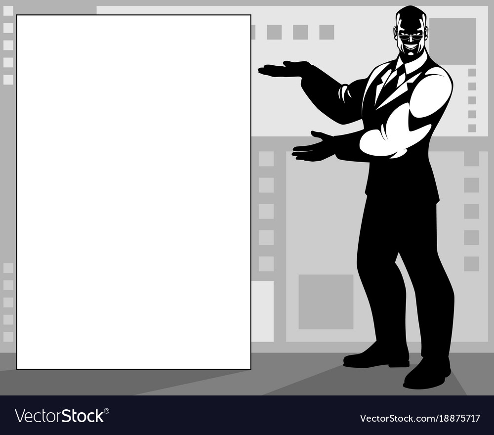 Businessman pointing at a banner