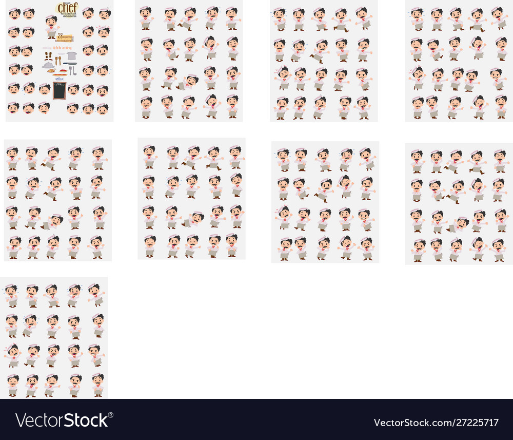 Chef twenty eight expressions and basics body vector image Chef twenty eight expressions and basics body