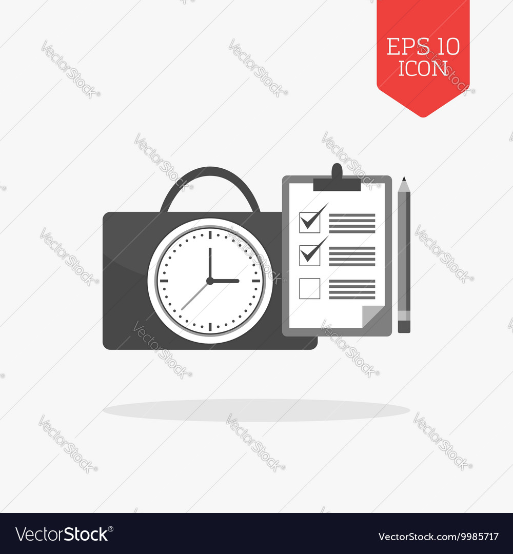 Clock with briefcase and checklist icon time