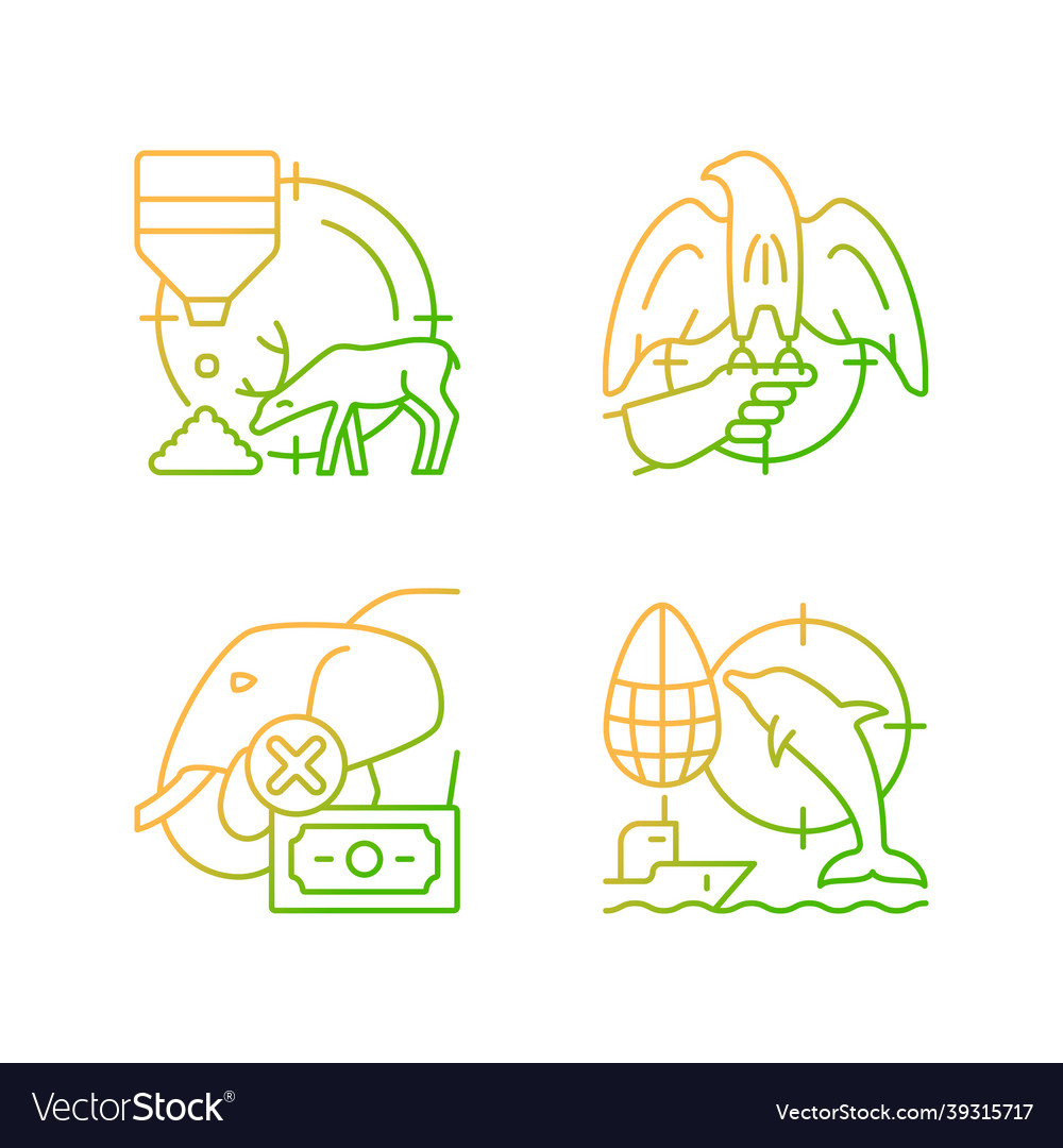 Illegal hunting gradient linear icons set vector image Illegal hunting gradient linear icons set