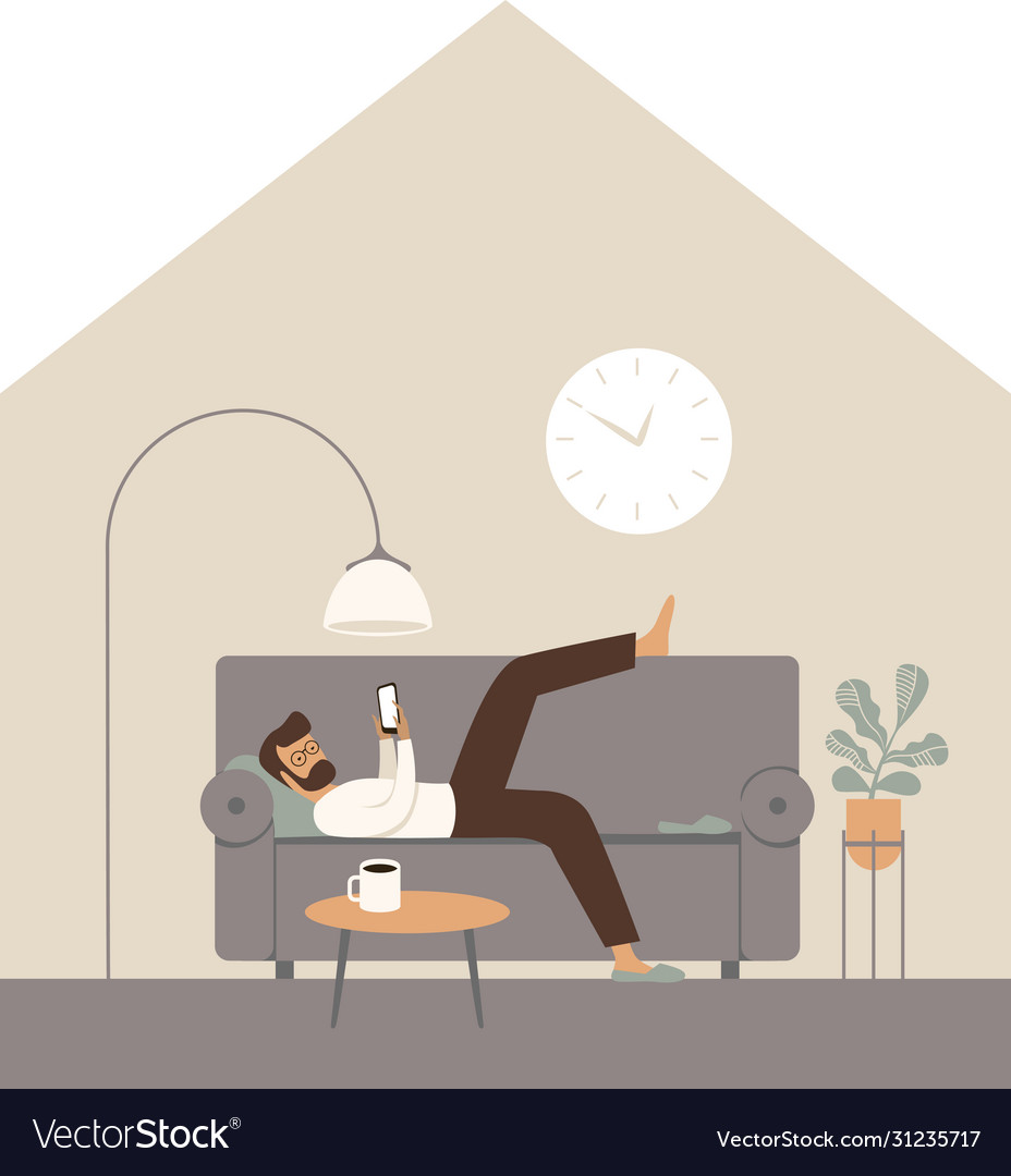 Man Relaxing on Sofa with Smartphone