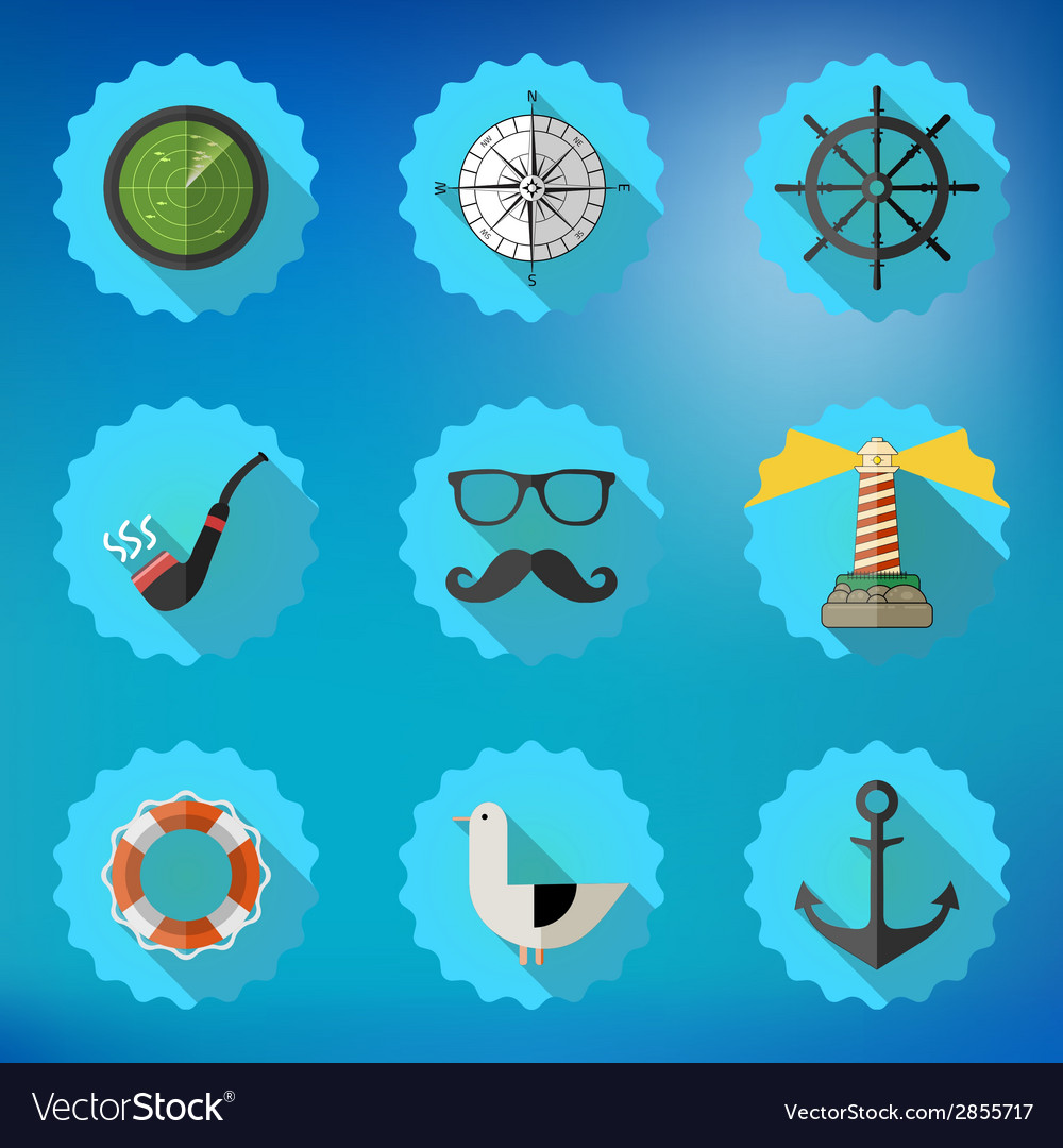 Navy sailor marine flat icon set include fish