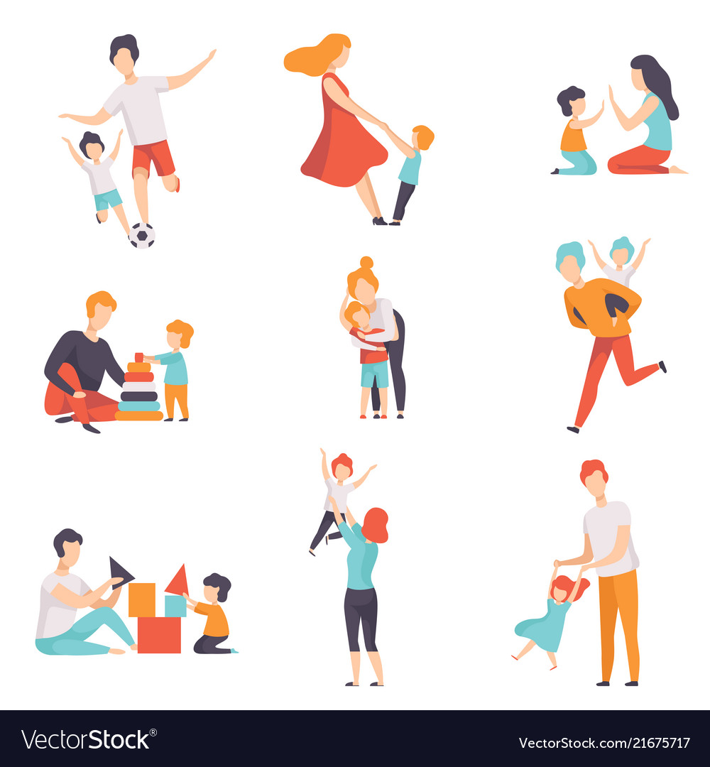 Parents and their kids having good time together Vector Image