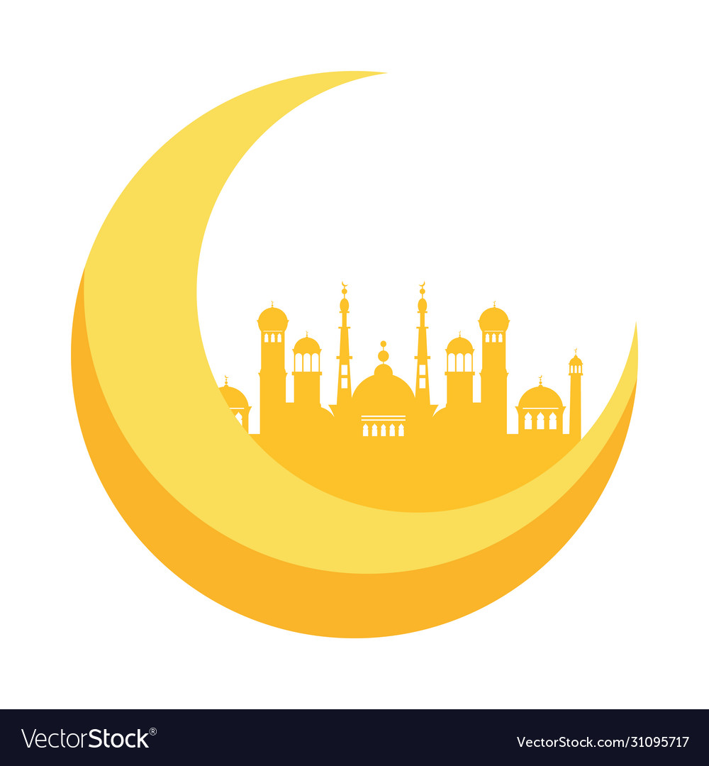 Ramadan kareem mosque temple with moon crescent