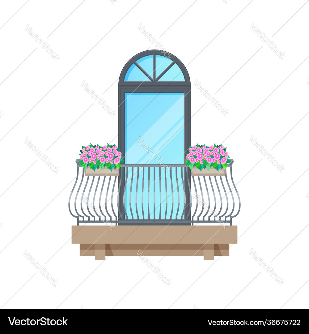 Balcony window with classic fence or old railing Vector Image