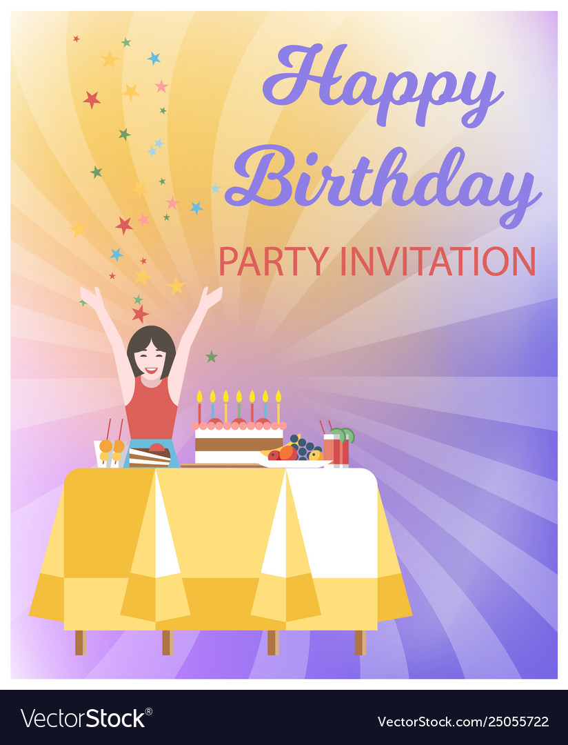 Cartoon flat happy birthday party invitation Vector Image Cartoon flat happy birthday party invitation Vector Image
