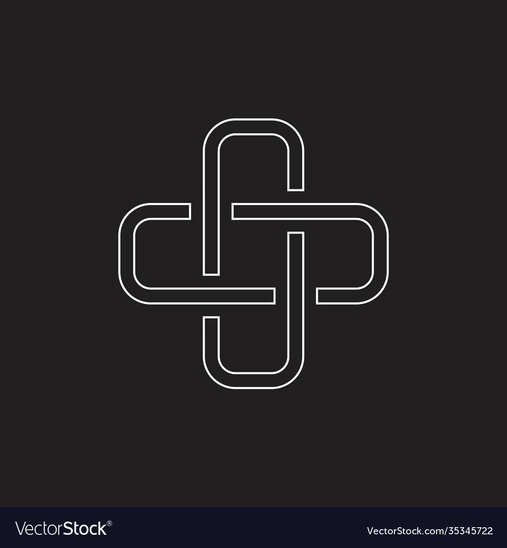Linked chain plus overlap line symbol logo vector image Linked chain plus overlap line symbol logo