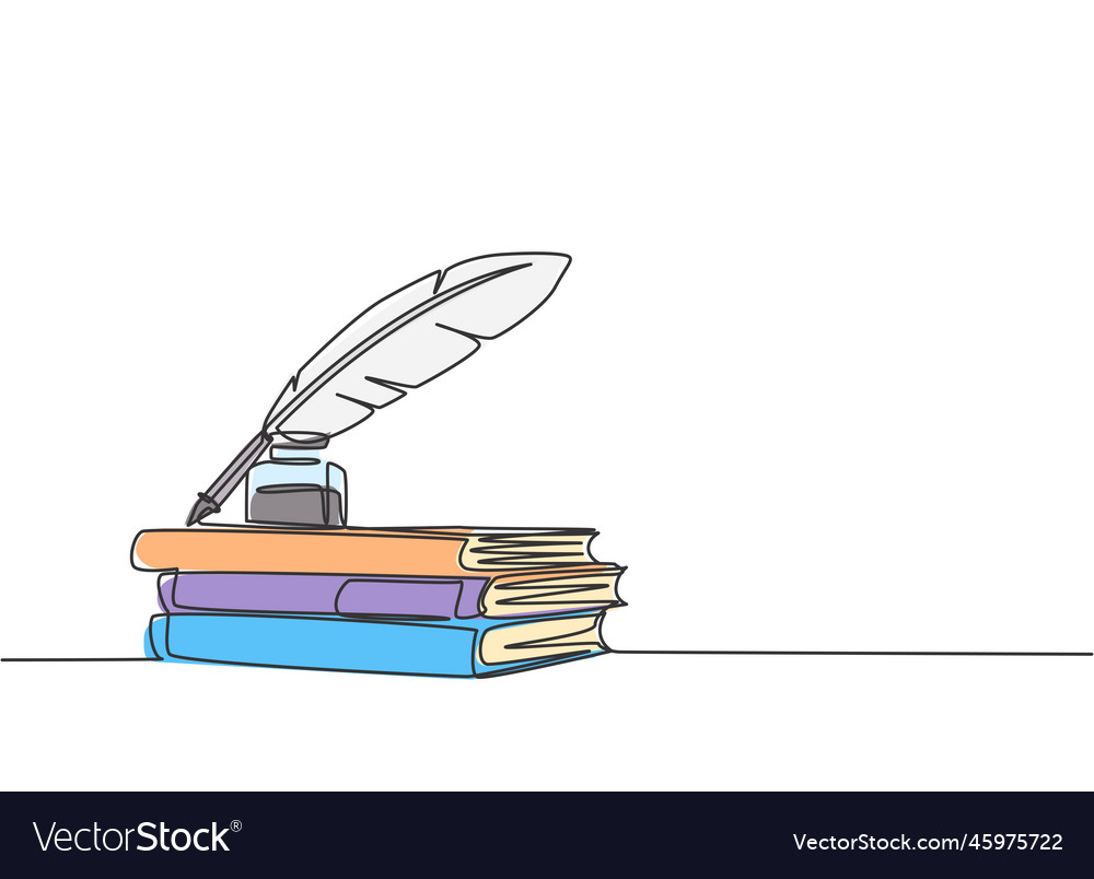 One continuous line drawing of stack books ink vector image One continuous line drawing of stack books ink