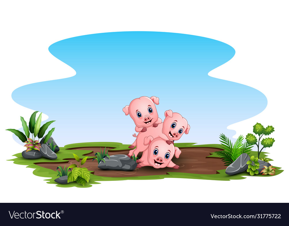 Scene with three pig playing on field