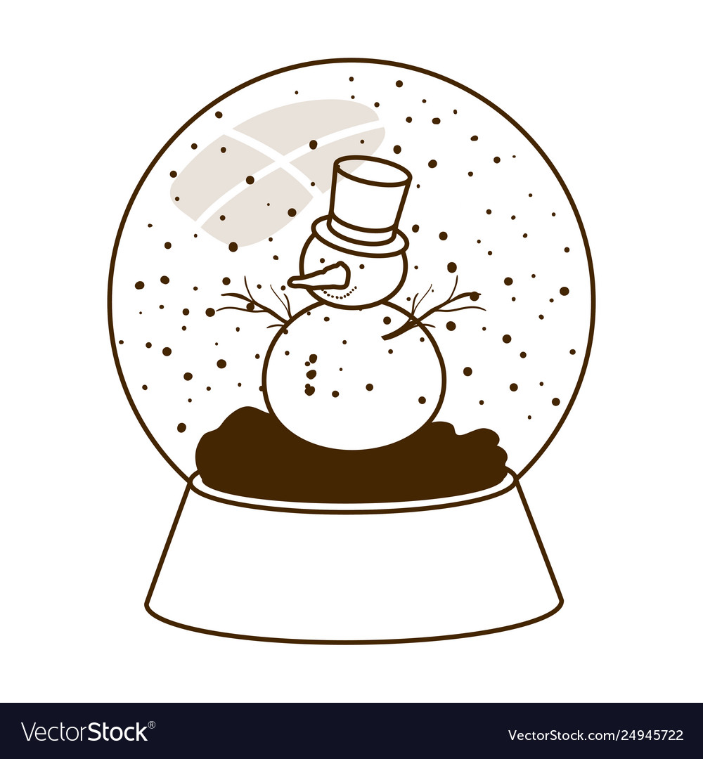 Snow man in crystal ball isolated icon