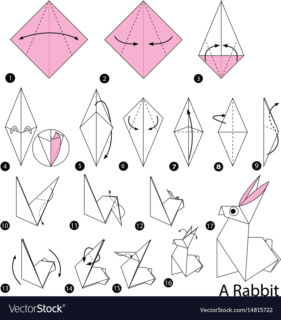 Step instructions how to make origami a rabbit Vector Image