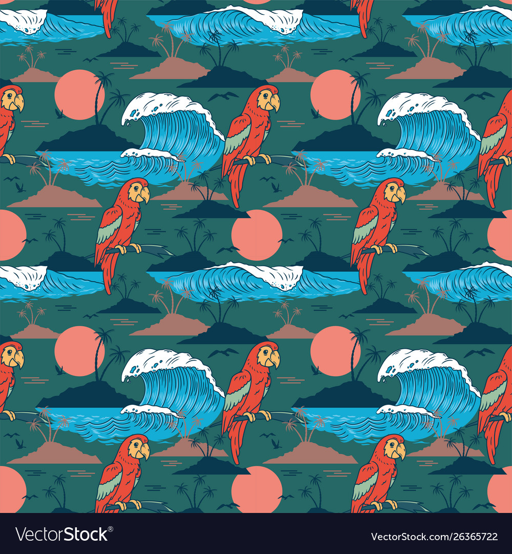 Summer seamless pattern with colorful parrot