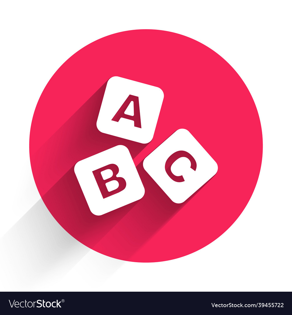 White abc blocks icon isolated with long shadow vector image White abc blocks icon isolated with long shadow